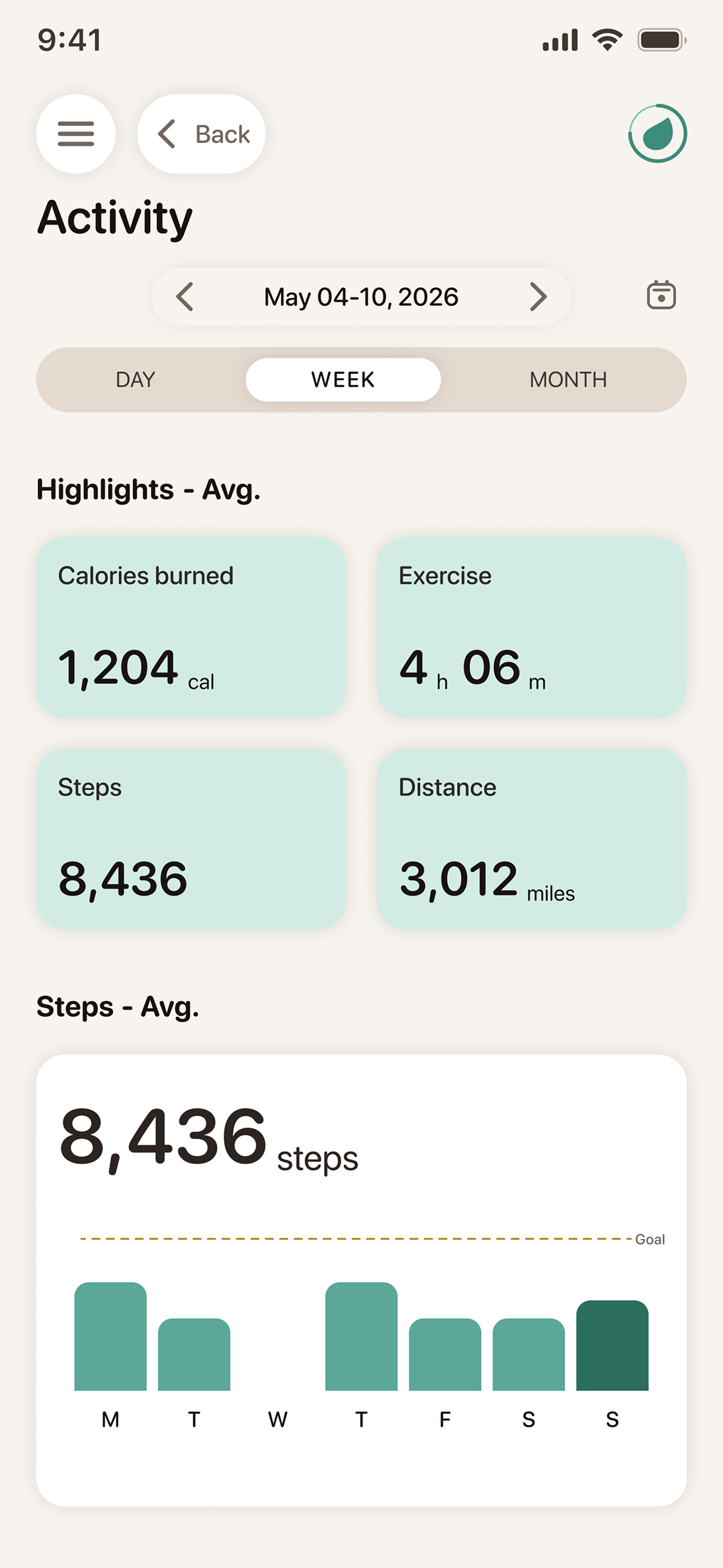 Activity app screen