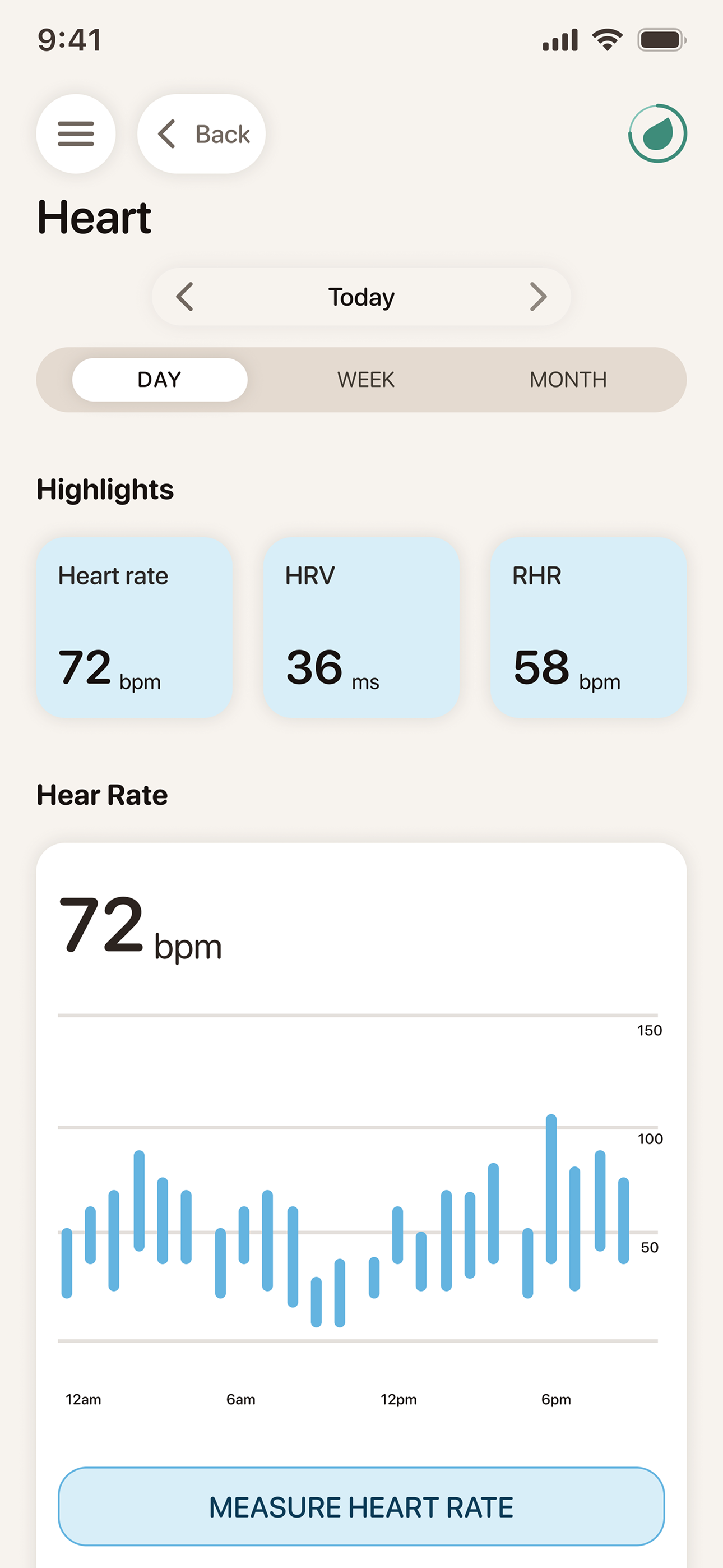Heart rate app screen